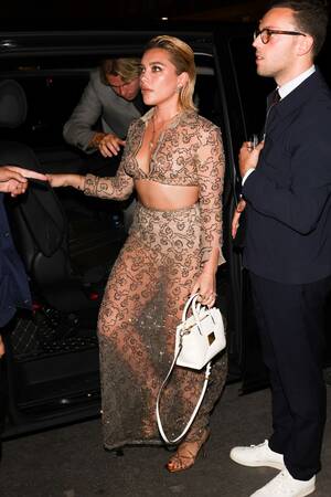 beyonce nude upskirt - Florence Pugh Forgoes Bra in Sheer Nude Valentino Crop Top and Skirt