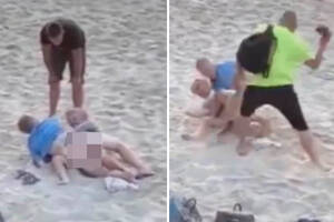 naked public beach vedeo - Randy couple romp on beach before bather smacks flip flop on man's bottom |  The Sun