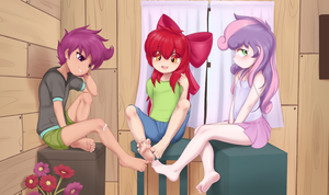 Cutie Mark Crusaders Human Porn - 134443 - safe, artist:pestil, apple bloom (mlp), scootaloo (mlp), sweetie  belle (mlp), human, mammal, friendship is magic, hasbro, my little pony,  barefoot, cutie mark crusaders (mlp), feet, humanized, species swap -  Furbooru