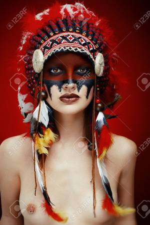 native american indian girls naked - Beautiful nude young native American Indian woman Stock Photo - 53466819
