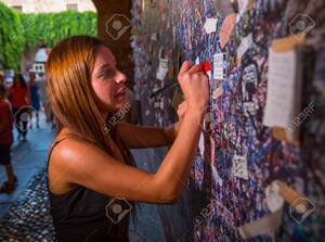 Italys First Porn Star - Stock Photo - Verona, Italy - July 24, 2015: Porn-star Angelina  Doroshenkova known as Ally Breelsen makes a wish at the Love wall of  Juliet's House in ...