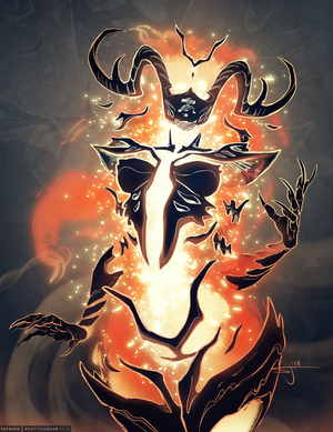 Fire Elemental Girl - 49271 - safe, artist:spottyjaguar, elemental creature, fictional species, fire  elemental, flame atronach, humanoid, the elder scrolls, armor, claws,  female, fire, horns, mask, solo, solo female - Furbooru
