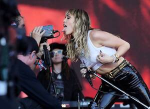 carrie underwood upskirt miley cyrus - Miley Cyrus Wears See-Through Crop Top at Glastonbury Festival