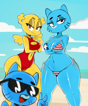 Beach Amazing World Of Gumball Porn - Rule 34 - absurd res anthro antlers beach bikini breasts camel toe cartoon  network cleavage cutout clothed clothing domestic cat eyewear fairy felid  feline felis female gesture group gumball watterson hi res