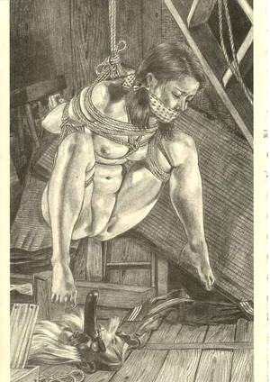 Bdsm Drawings - The rope suspension in the hand drawn BDSM porn is awfully sexy.