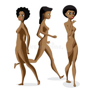 black cartoon babes nude - Download Set Three Afro Black Women Nudist Is Standing Stock Vector -  Illustration of bare,
