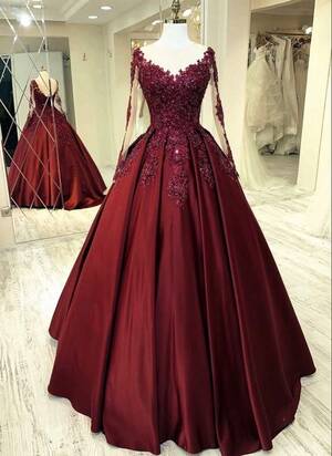 Elegant Evening Gown Porn - Elegant burgundy wedding dress lace long sleeves ball gown sheer neckl |  Burgundy wedding dress, Prom dresses long with sleeves, Long sleeve ball  gowns
