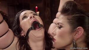 gagging a lesbian - Big tits brunette dom whips ass to tied and ring gagged brunette lesbian  then fucks her - XNXX.COM