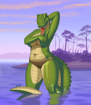 Female Anthro Crocodile Porn - 21717 - suggestive, artist:siyah, oc, oc only, oc:delfina, alligator,  crocodilian, reptile, anthro, arm across breasts, arm behind head, belly  button, breasts, clothes, covering breasts, female, panties, scales, sexy,  slightly chubby, solo, solo