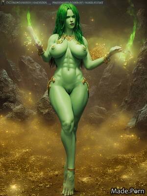 Green Woman Porn Boobs - Porn image of thick gigantic boobs gold green woman fantasy nude created by  AI