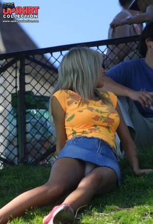 blonde accidental upskirt - Accidental upskirt. Hot blonde in denim mini