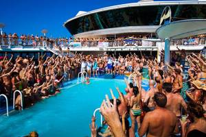 caribbean nude couples orgy - There definitely isn't a knobbly knees competition by the pool. couples  cruise