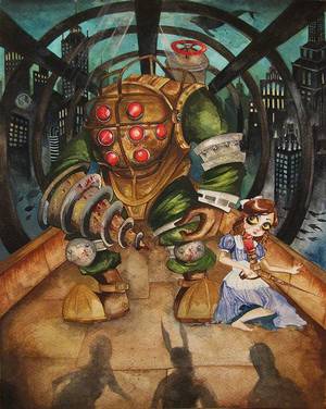 Bioshock Big Daddy Porn - Bioshock Big Daddy Little Sister Rapture Watercolor on Etsy, $20.00