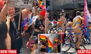 intersex people naked beach - Trans rights 'whistleblower' attacked at Pride March while naked men on  bikes ride past kids | Daily Mail Online