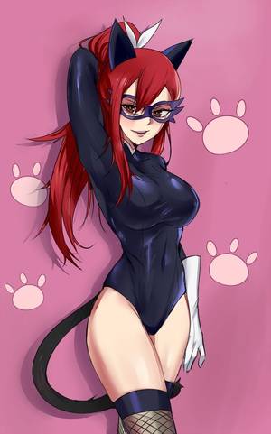 Cat Fairy Tail Porn - ... arm up armpits black leotard breasts brown eyes cat ears cat tail  catsuit covered navel cowboy shot domino mask elbow gloves erza scarlet fairy  tail ...