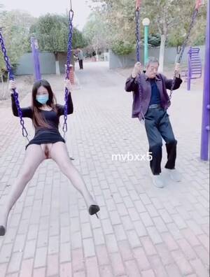 accidental upskirt pussy flashing - Chinese teen swing upskirt pussy flash next to stranger