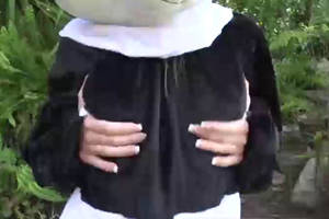 in panda costume - Kimmy Granger feels her boobs in a panda costume