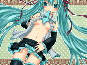 Bra Tied Porn - aqua_hair breasts cleavage hatsune_miku no_bra open_shirt panties skirt  skirt_lift striped_panties tie twintails underwear vocaloid yayoi_(