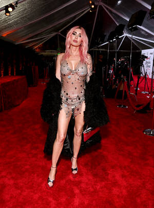 Megan Fox Nude Porn - Megan Fox goes naked in just chain metal and a black fur coat at Grammys  party as fans slam 'disturbing' detail | The US Sun