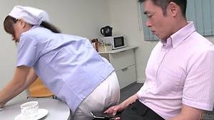 horny japanese maid - Cute Japanese maid flashes her big tits while sucking two dicks (FMM)