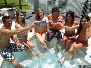 amateur teen pool party - Two bikini babes at a pool party go indoors to fuck some guys - Pichunter