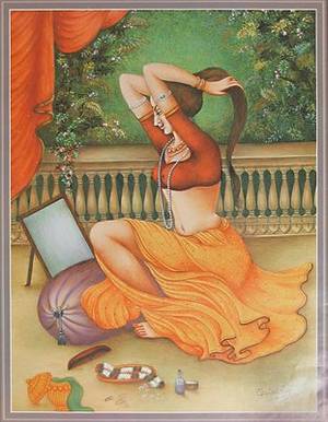 indian sexy painting - Indian Art Paintings: Indian Women Doing Makeup