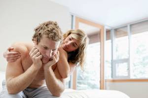 Big Men Tall Erections Porn - Woman is comforting man in bed