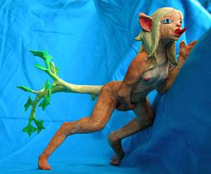 Drawing Female Animal Porn Orgy - A dryad with a leafy tail, playing with herself: sculpture. Click to enlarge