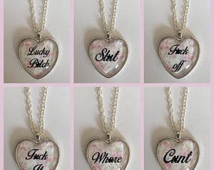 Fucking Toddler Slut Porn - MATURE CONTENT Floral Heart Cameo Necklaces - Lucky Bitch, Slut, Fuck Off,  Fuck