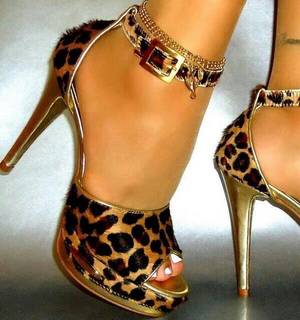 Leopard Print Heels Porn - leopard print heels, peep toe and ankle strap