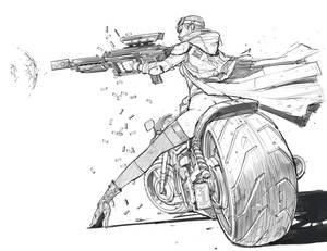 Bottomless Cartoon Porn - Techno porn. Bottomless babe with gun and bike. I'm