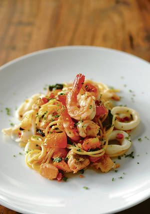 Croatian Cuisine - Spaghetti with vegetables and seafood #croatian #food #recipes  www.casademar.com