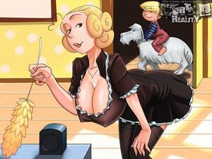 big tit mom cartoon - Blonde drawn housewife in maid uniform - Silver Cartoon - Picture 1