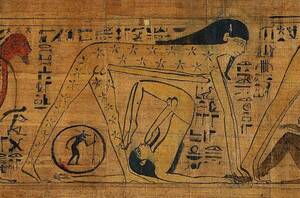Ancient Egyptian Hieroglyphic Porn - A section of the Book of the Dead of princess Henuttawy, depicting Osiris,  the lord of the underworld and judge of the dead, lying beneath the  personification of the night sky. 19th