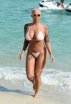 Asian Thong Beach Porn - Full Sized Photo of amber rose rides jet ski in a thong bikini 09