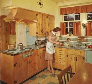1950 Housewife Retro Kitchen Porn - 1950s Housewife, Vintage Housewife, Vintage Stuff, Vintage Art, Vintage  Wood, 1960s Kitchen, Retro Kitchens, Vintage Kitchen Curtains, Knotty Pine  Kitchen
