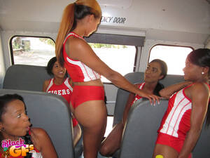 Black Gf Porn Bus - Sexy black girls have group lesbian sex on the team bus - PornPics.com