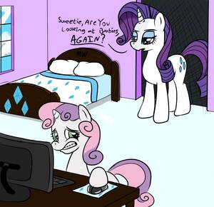 Mlp Sweetie Belle Porn - 438131 - safe, artist:midnight-wizard, rarity, sweetie belle, g4, bedroom,  caught, computer, door, eyeshadow, female, implied porn, lesbian, unamused  - Derpibooru