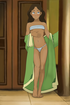 Avatar The Last Airbender Panties - Rule 34 - 1girls anaxus avatar the last airbender barefoot blue eyes blush  bra brown hair calf muscles clothing dark-skinned female dark skin feet  female katara long hair looking at viewer midriff