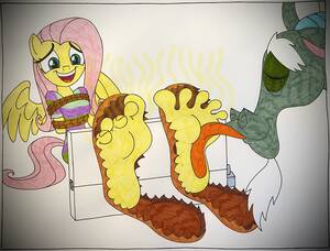 fluttershy foot porn - 276820 - suggestive, artist:darienspeyer, discord (mlp), fluttershy (mlp),  draconequus, equine, fictional species, mammal, pegasus, pony, anthro,  friendship is magic, hasbro, my little pony, arm behind back, barefoot,  bondage, clothes, feet, female ...