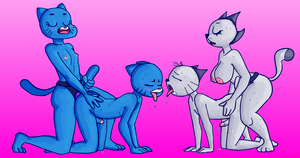 Amazing World Of Gumball Lesbian Porn Strapon - Rule 34 - all fours anal anal sex anthro blue fur breasts cartoon network  closed eyes crossover cum dildo eddie puss feline female female domination  first porn of franchise fur futanari group