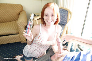 nasty teen redhead - Nasty redhead teen pleasing a huge boner with her little hands and titties  - PornPics.com