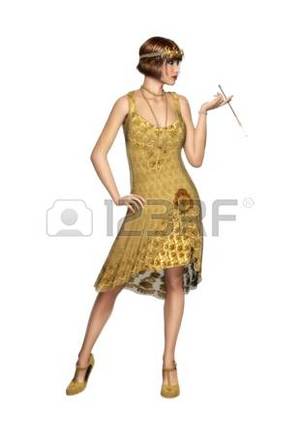 3d Blonde Boy Porn - 3D illustration of a seductive woman wearing a vintage 1920s flapper dancer  dress with a cigarette