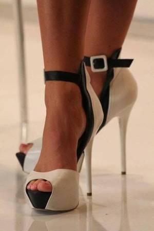 high heels fetish - Black and white heels - High heels - Peep toe - feminine shoe - sexy shoe -  power heels - women's shoes