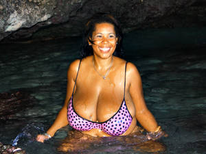 Monster Tits Bikini - Chubby latina in big size bikini gets her monster tits out and washes them