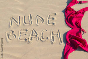 close up beach nudes - Close up of woman bra at nude beach. Concept of sunbathing naked on the  sandy ocean beach. Naturalist lifestyle. Nobody. Stock Photo | Adobe Stock