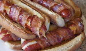 Hot Food Porn - Bacon wrapped cheese hot dogs. Food porn for all