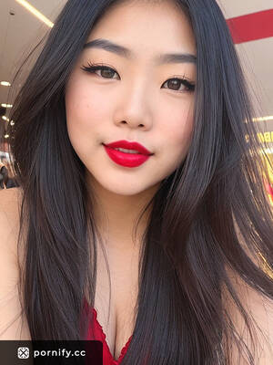 japanese lipstick porn - Sultry Teen Japanese Girl with Huge Curvy Bosoms and Red Lipstick Posing  Seductively in a Shopping Mall | Pornify â€“ Best AI Porn Generator