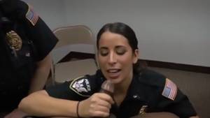 cock sucking groups - Two horny MILF cops suck his big black cock