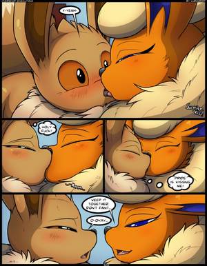 Anthro Eevee Porn - e621 2017 blue_eyes blush brown_eyes brown_fur comic cute eevee eeveelution  english_text eyes_closed fangs female feral flareon